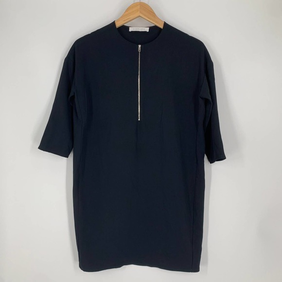 Everlane Japanese GoWeave Front-Zip 3/4 Sleeve Mini Dress in Black - Picture 7 of 13